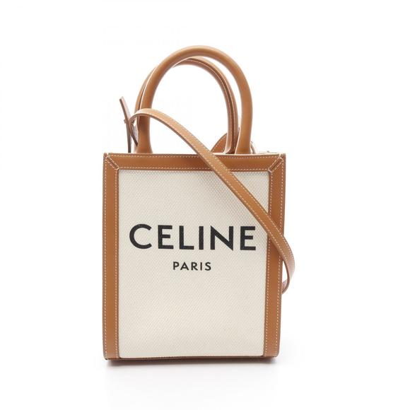 Celine Vertical Cabas Handbag Leather Ivory White Brown - Picture 1 of 7